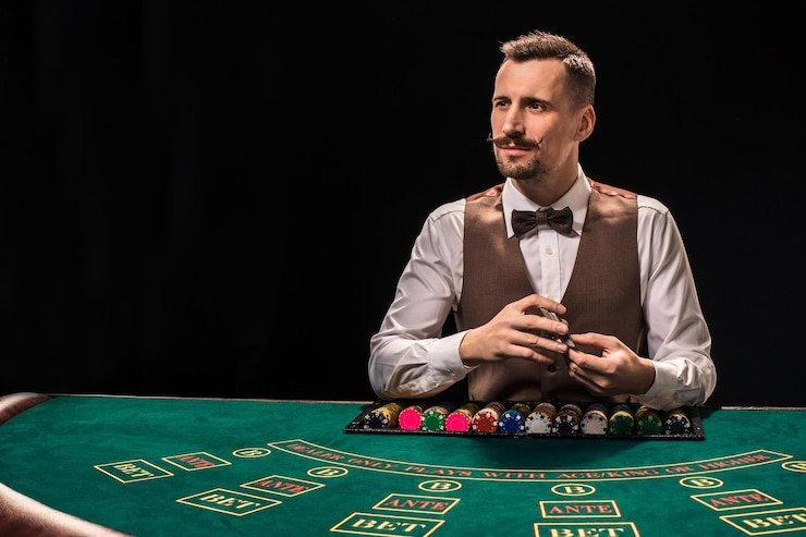 dax69 daftar live-dealer blackjack table with mobile phone display showing real-time stream